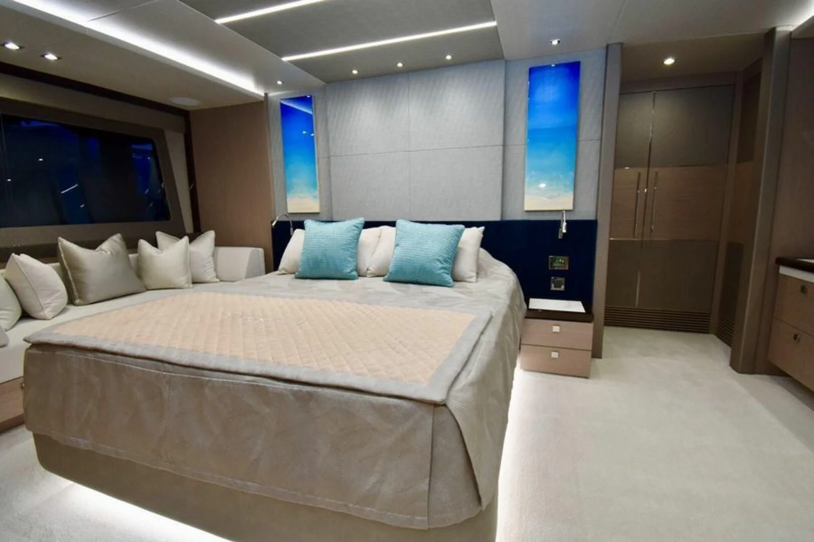 a bed in a room aboard DO IT ANYWAY Yacht for Sale