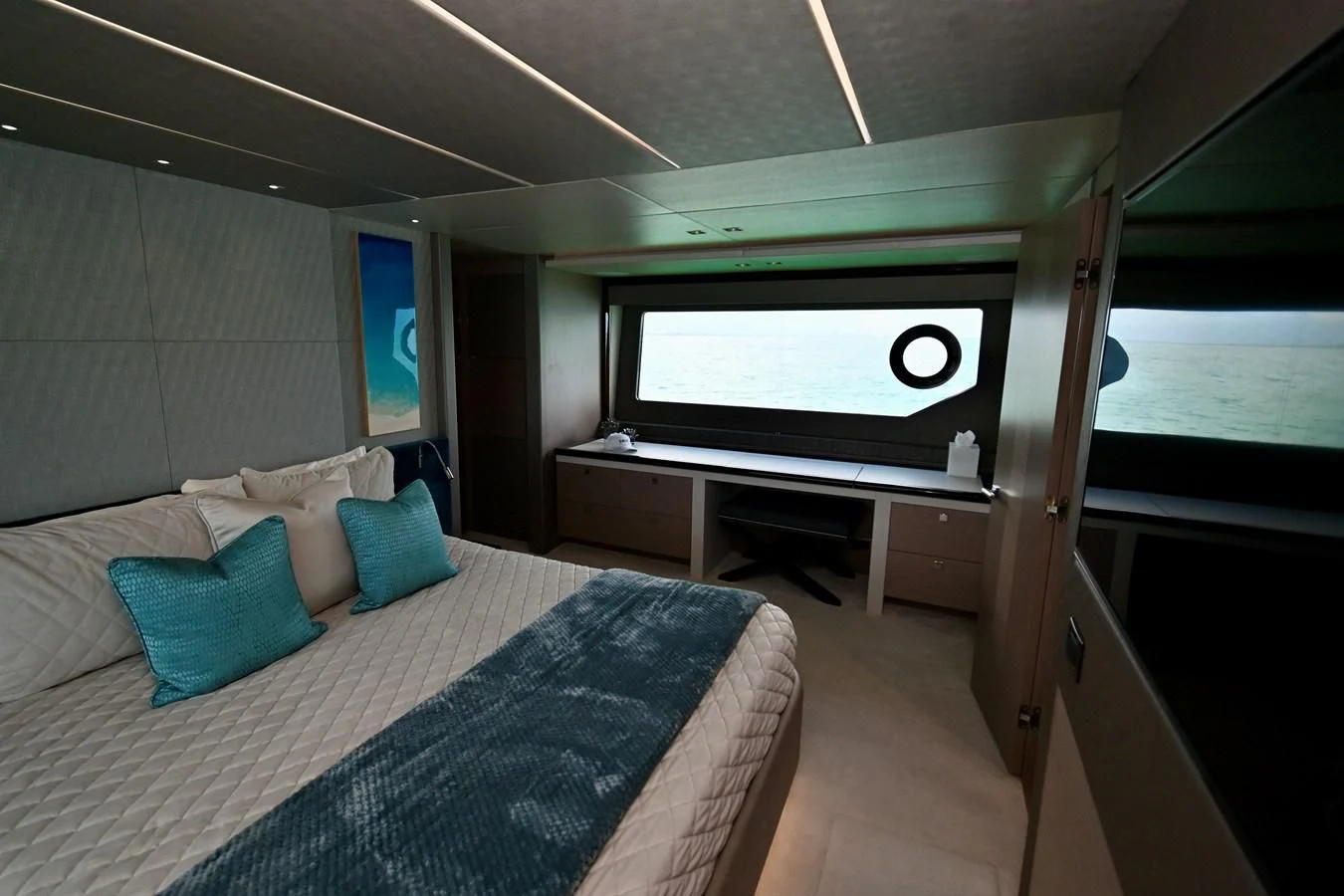 a bed in a room aboard DO IT ANYWAY Yacht for Sale