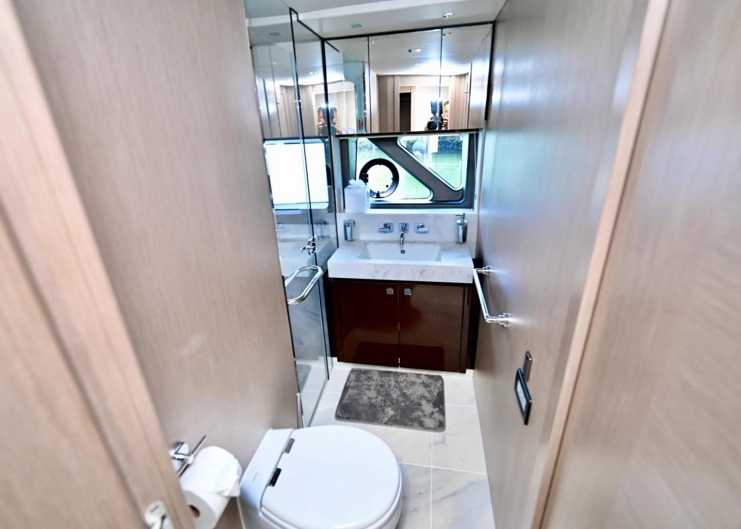 a bathroom with a sink and a toilet aboard DO IT ANYWAY Yacht for Sale