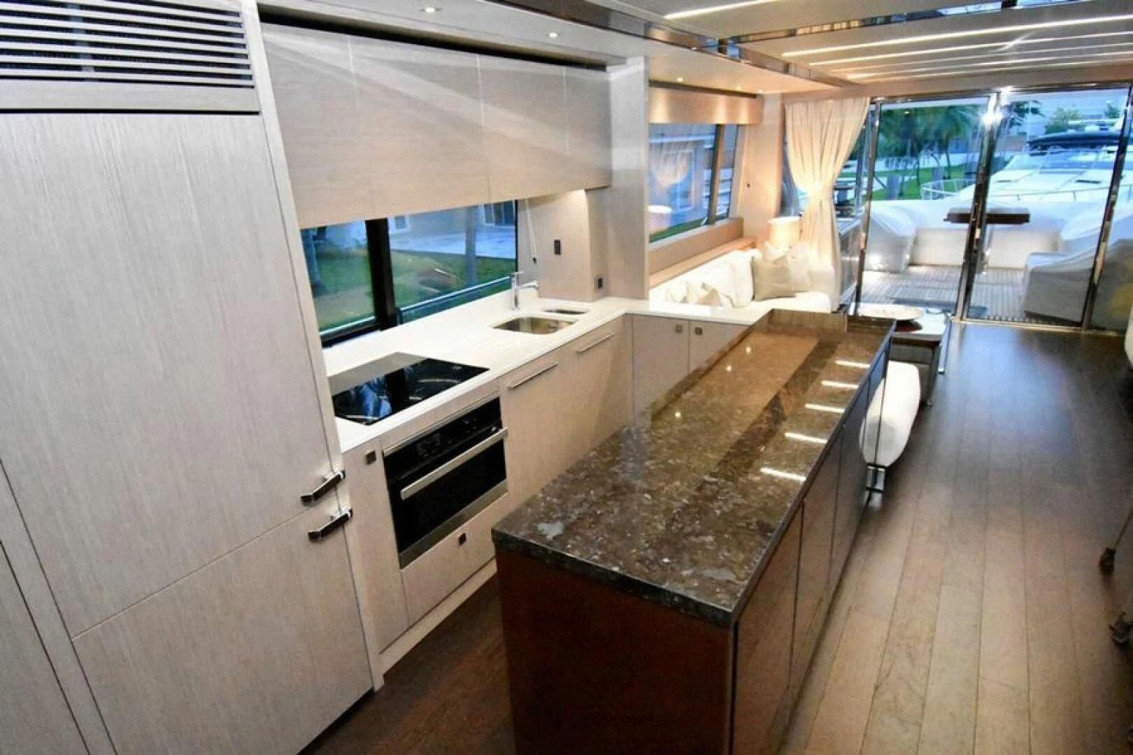 a kitchen with a marble counter top aboard DO IT ANYWAY Yacht for Sale