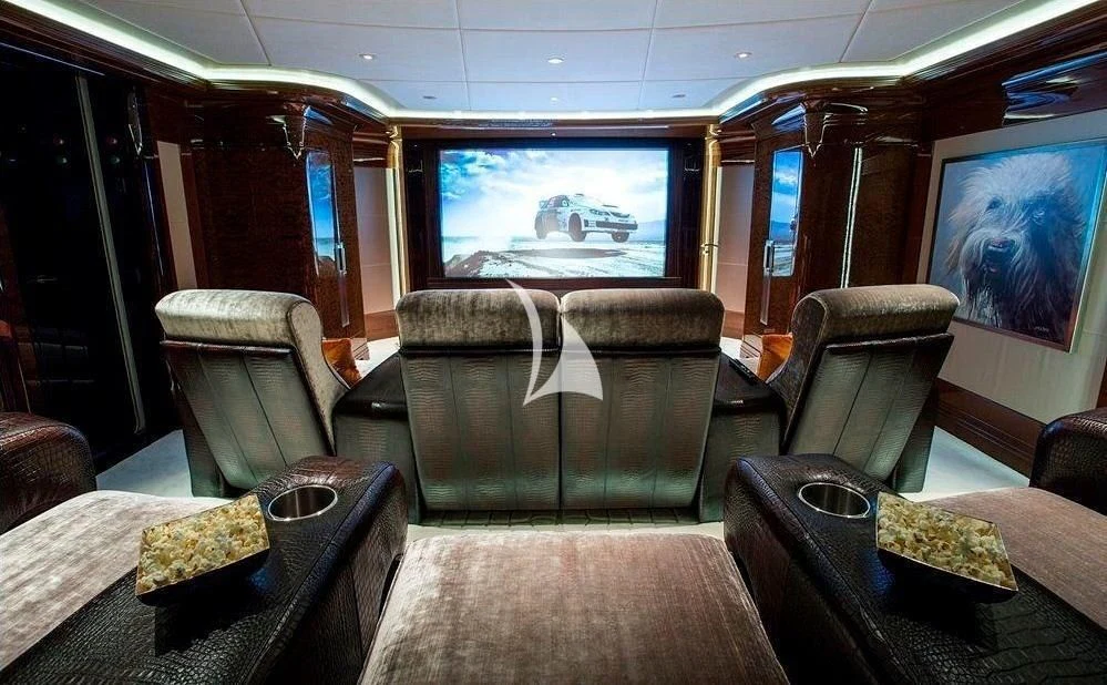 a train with a large screen aboard ARIENCE Yacht for Sale