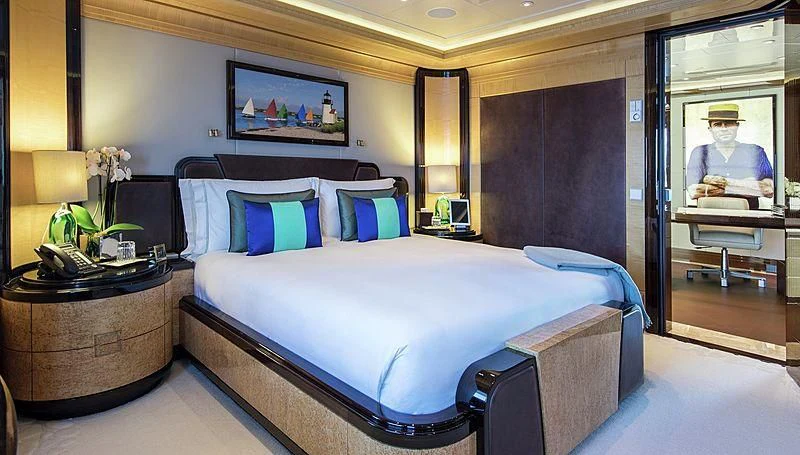 a bed in a room aboard ARIENCE Yacht for Sale