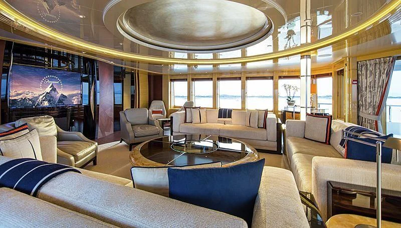 a living room with a large window aboard ARIENCE Yacht for Sale