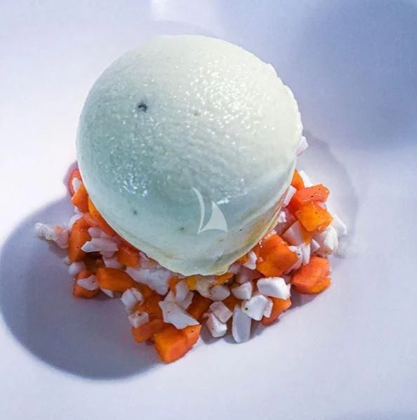 a close-up of a colorful egg aboard ARIENCE Yacht for Sale
