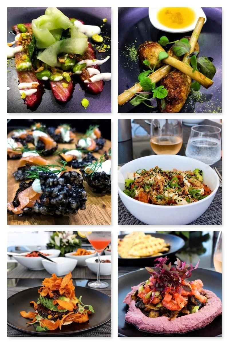 a collage of different foods aboard ARIENCE Yacht for Sale