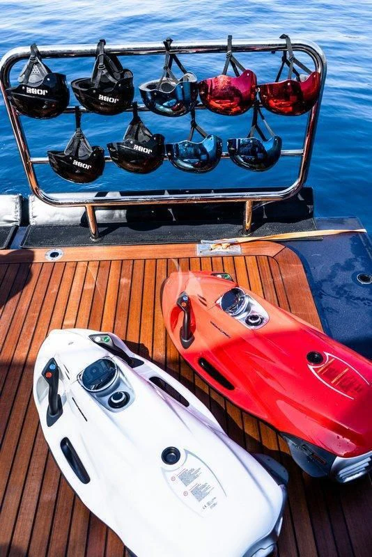a boat with a red and white surfboard aboard ARIENCE Yacht for Sale