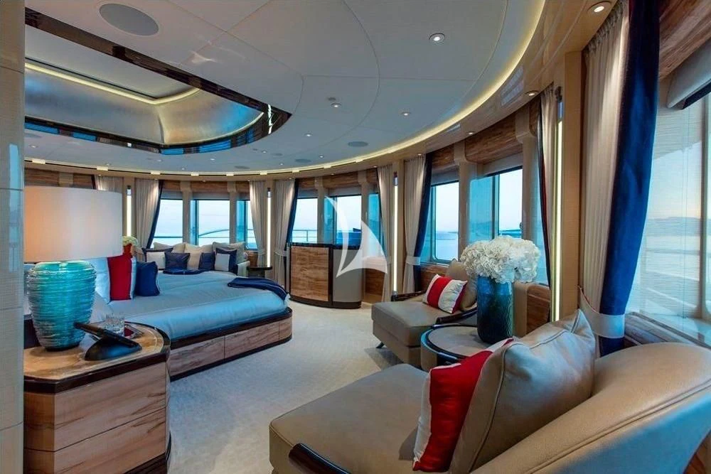 a living room with a large window aboard ARIENCE Yacht for Sale