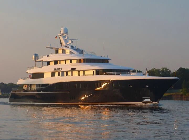 a large boat on the water aboard ARIENCE Yacht for Sale