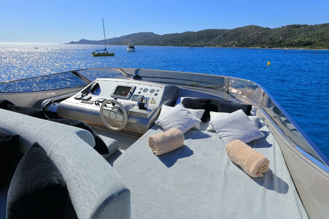 a boat with a white cover and a white towel on it aboard BLACK PEARL Yacht for Sale