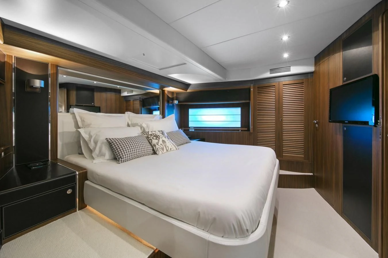 a large bed in a room aboard BLACK PEARL Yacht for Sale