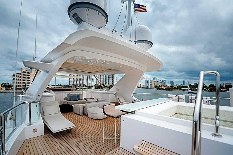 a boat on a deck aboard QUEEN D Yacht for Sale
