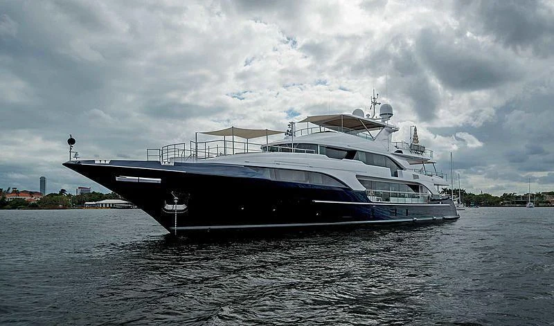 a large boat in the water aboard QUEEN D Yacht for Sale