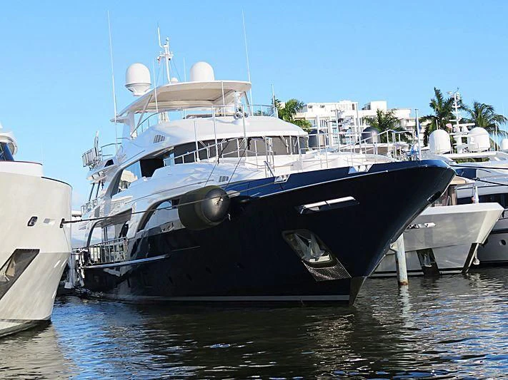 a group of boats in a harbor aboard QUEEN D Yacht for Sale
