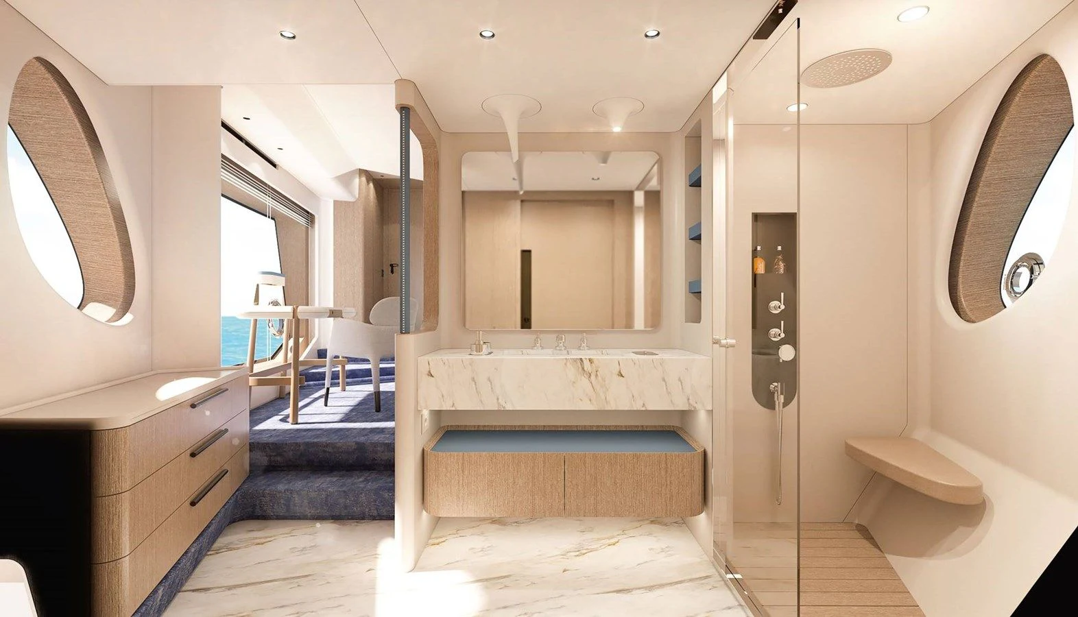 a bathroom with a tub and sinks aboard AZIMUT GRANDE 26/25 Yacht for Sale