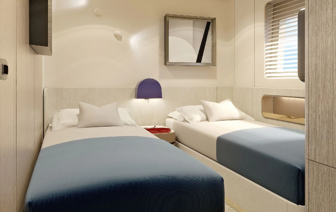a couple of beds in a room aboard AZIMUT GRANDE 26/25 Yacht for Sale