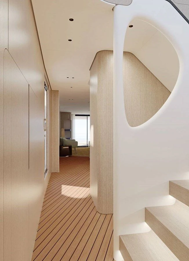 a hallway with a large white column aboard AZIMUT GRANDE 26/25 Yacht for Sale