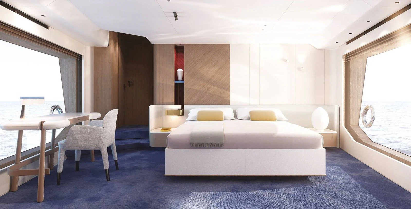 a room with a bed and a table aboard AZIMUT GRANDE 26/25 Yacht for Sale
