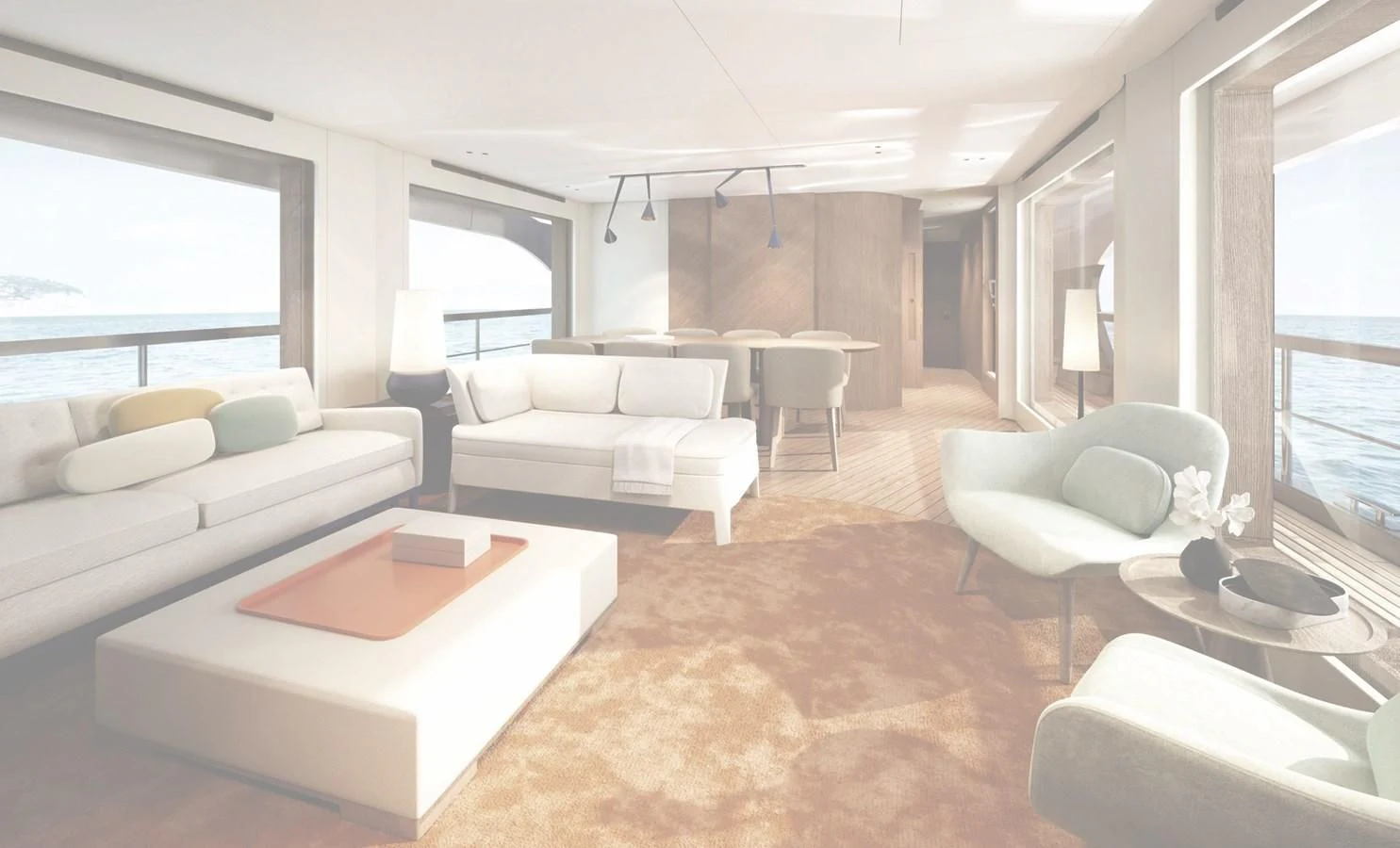 a living room with a couch and a table aboard AZIMUT GRANDE 26/25 Yacht for Sale