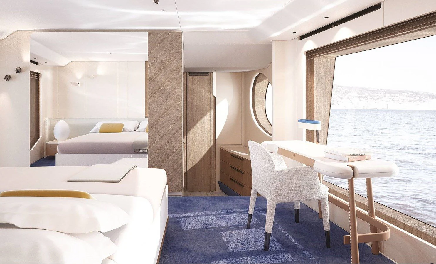 a room with a table and a couch aboard AZIMUT GRANDE 26/25 Yacht for Sale