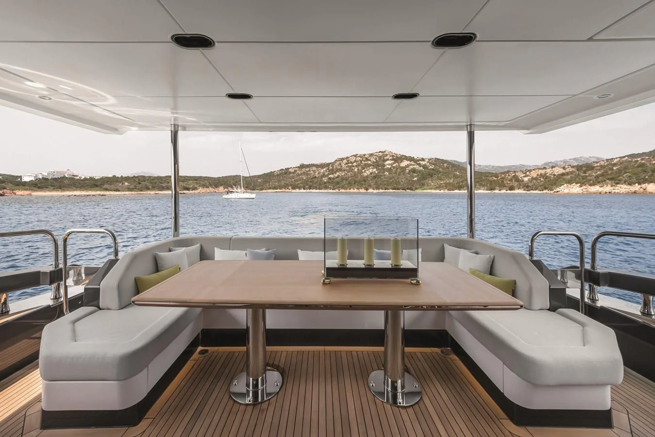 a table on a boat aboard AZIMUT GRANDE 26/25 Yacht for Sale