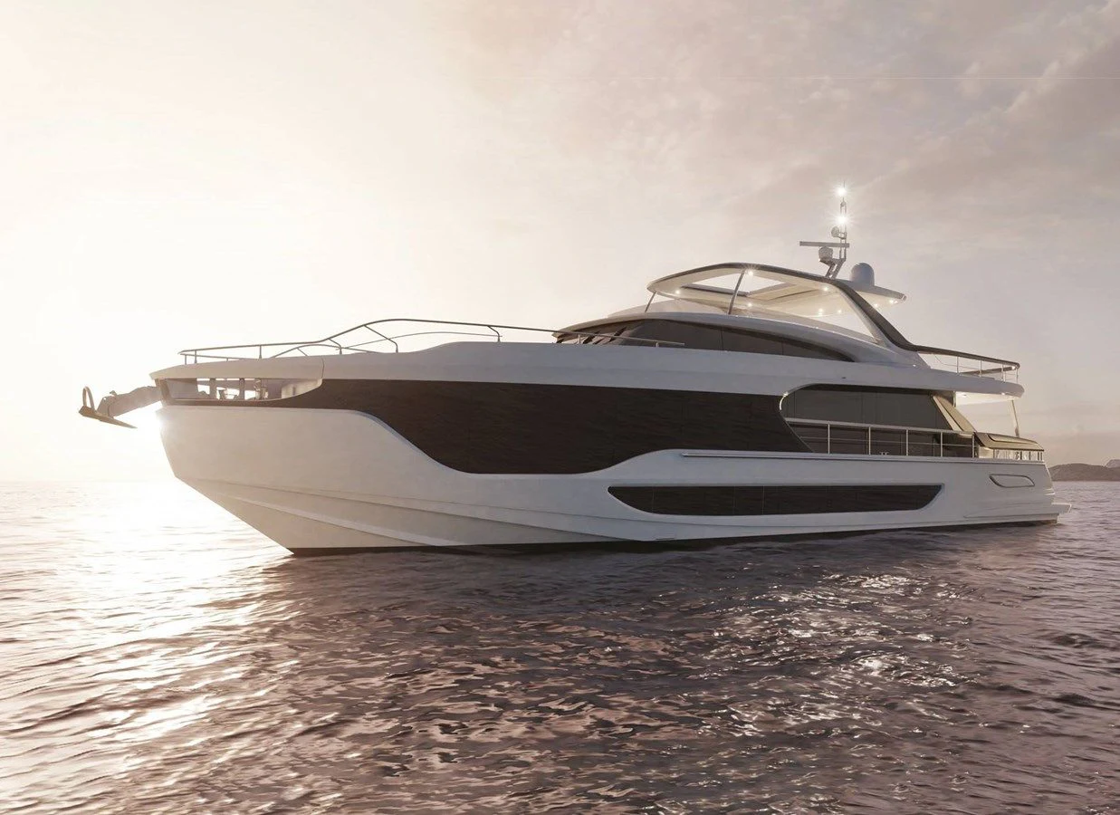 a white yacht on the water aboard AZIMUT GRANDE 26/25 Yacht for Sale