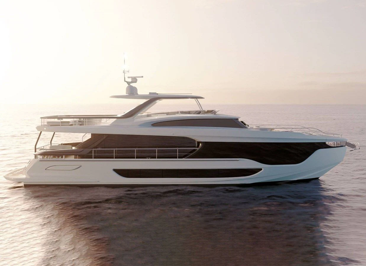 a white yacht on the water aboard AZIMUT GRANDE 26/25 Yacht for Sale