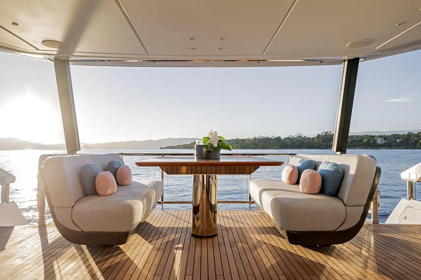 a room with a table and chairs aboard AZIMUT GRANDE 26/25 Yacht for Sale