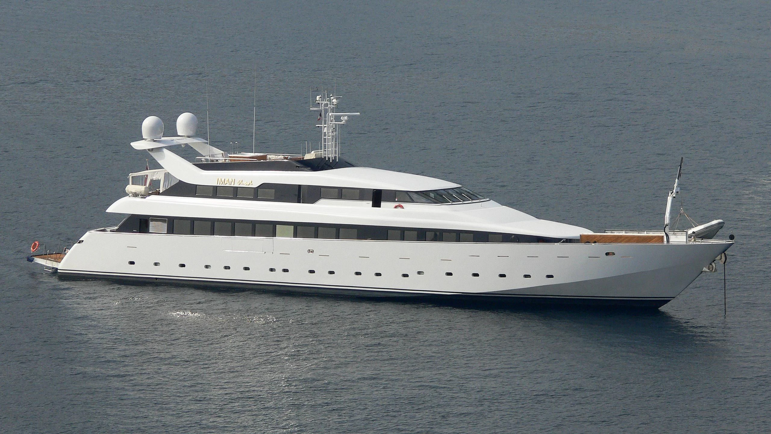 a large white yacht aboard IMAN Yacht for Sale