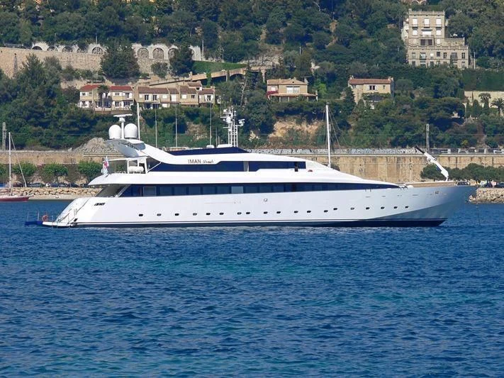 a white yacht in the water aboard IMAN Yacht for Sale