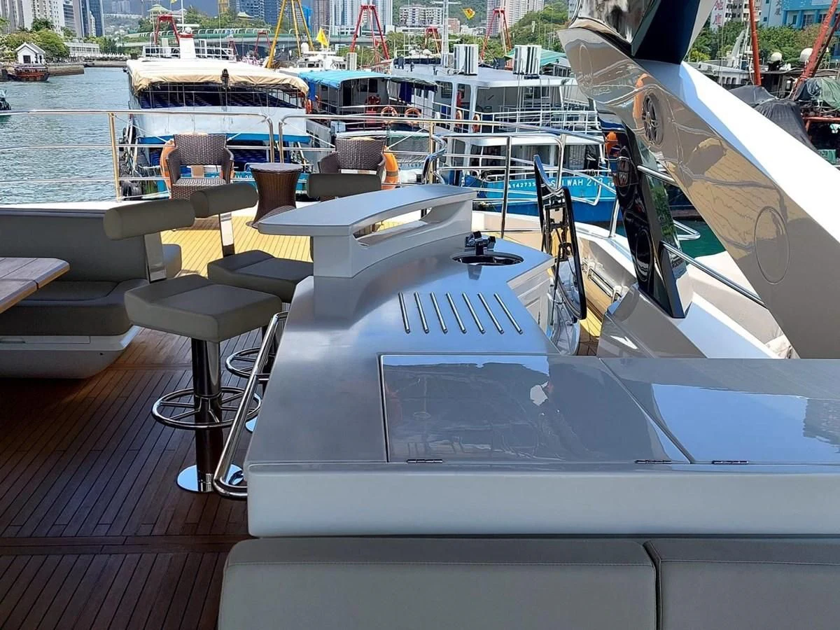 a group of boats are parked in a harbor aboard SUNSEEKER 75 YACHT Yacht for Sale