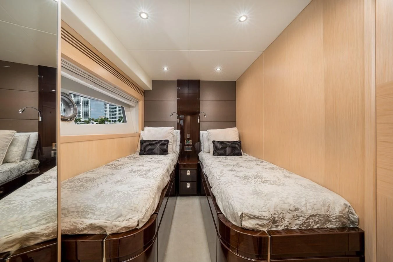 a couple of beds in a hotel room aboard SUNSEEKER 75 YACHT Yacht for Sale