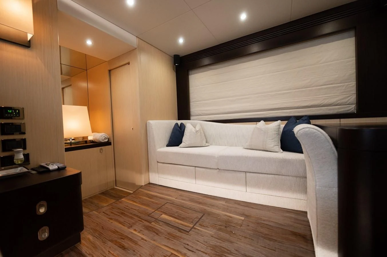 a bed in a room aboard SUNSEEKER 75 YACHT Yacht for Sale