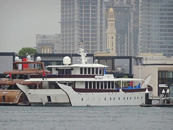 a large boat in the water aboard WARSAN Yacht for Sale