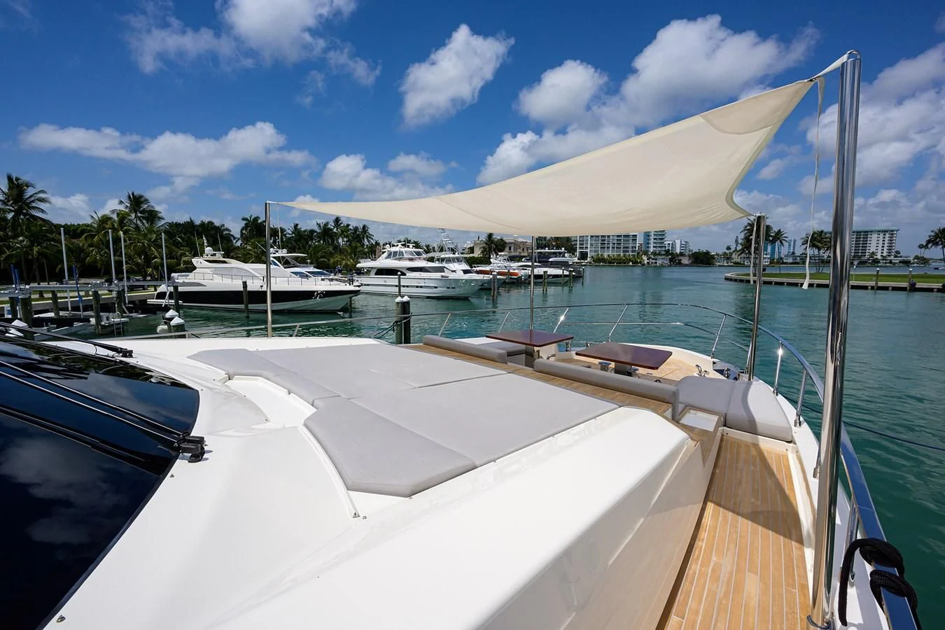 a boat is parked in a harbor aboard DATE NIGHT Yacht for Sale