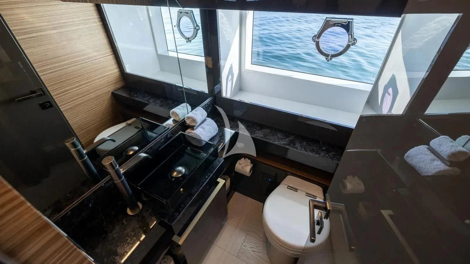 a bathroom with a tub sink and toilet aboard DATE NIGHT Yacht for Sale