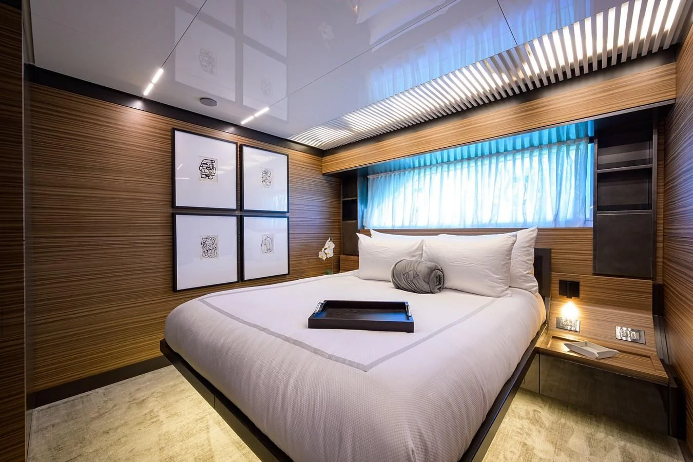 a bed in a room aboard DATE NIGHT Yacht for Sale