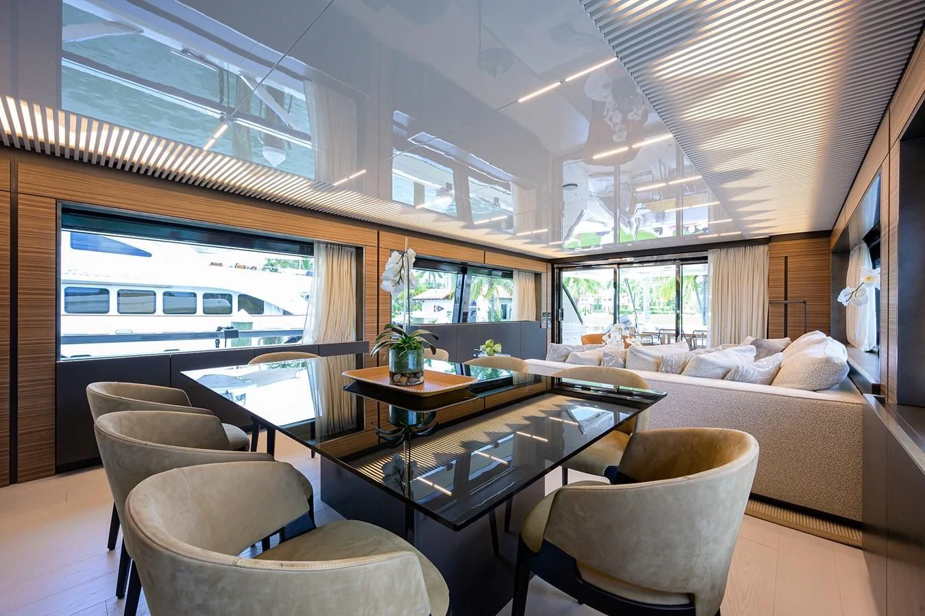 a room with a table and chairs aboard DATE NIGHT Yacht for Sale