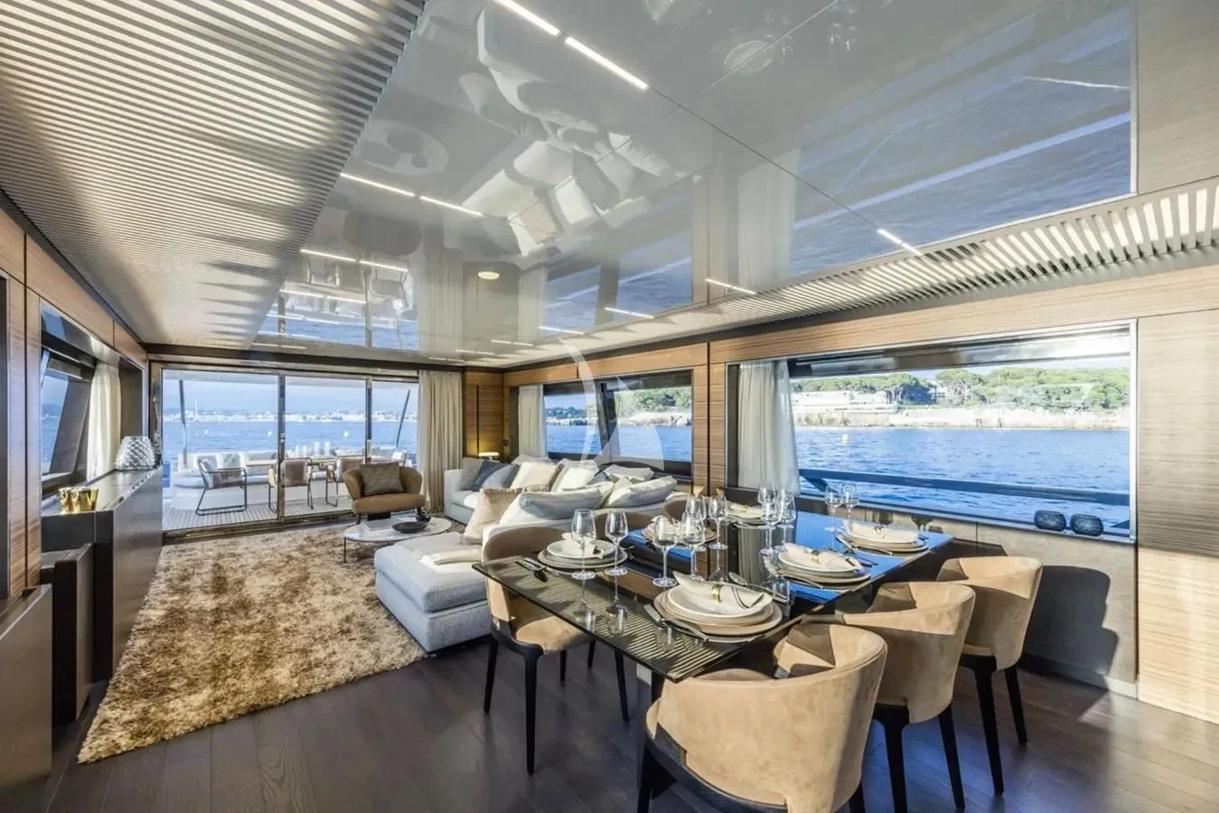 a large room with a large window aboard DATE NIGHT Yacht for Sale