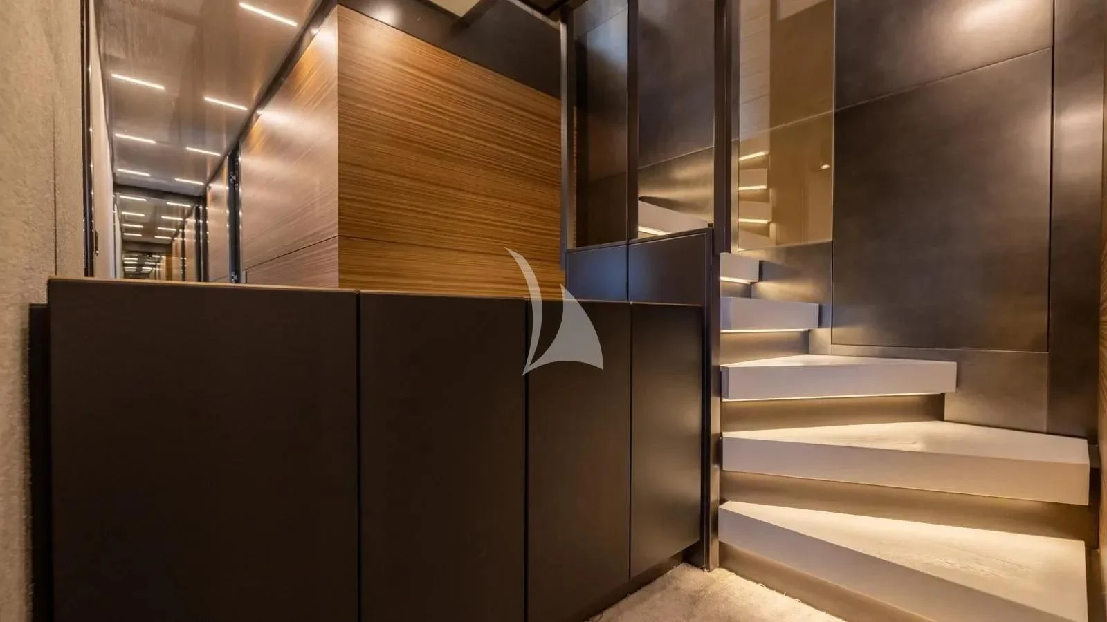 a room with cabinets and a shelf aboard DATE NIGHT Yacht for Sale