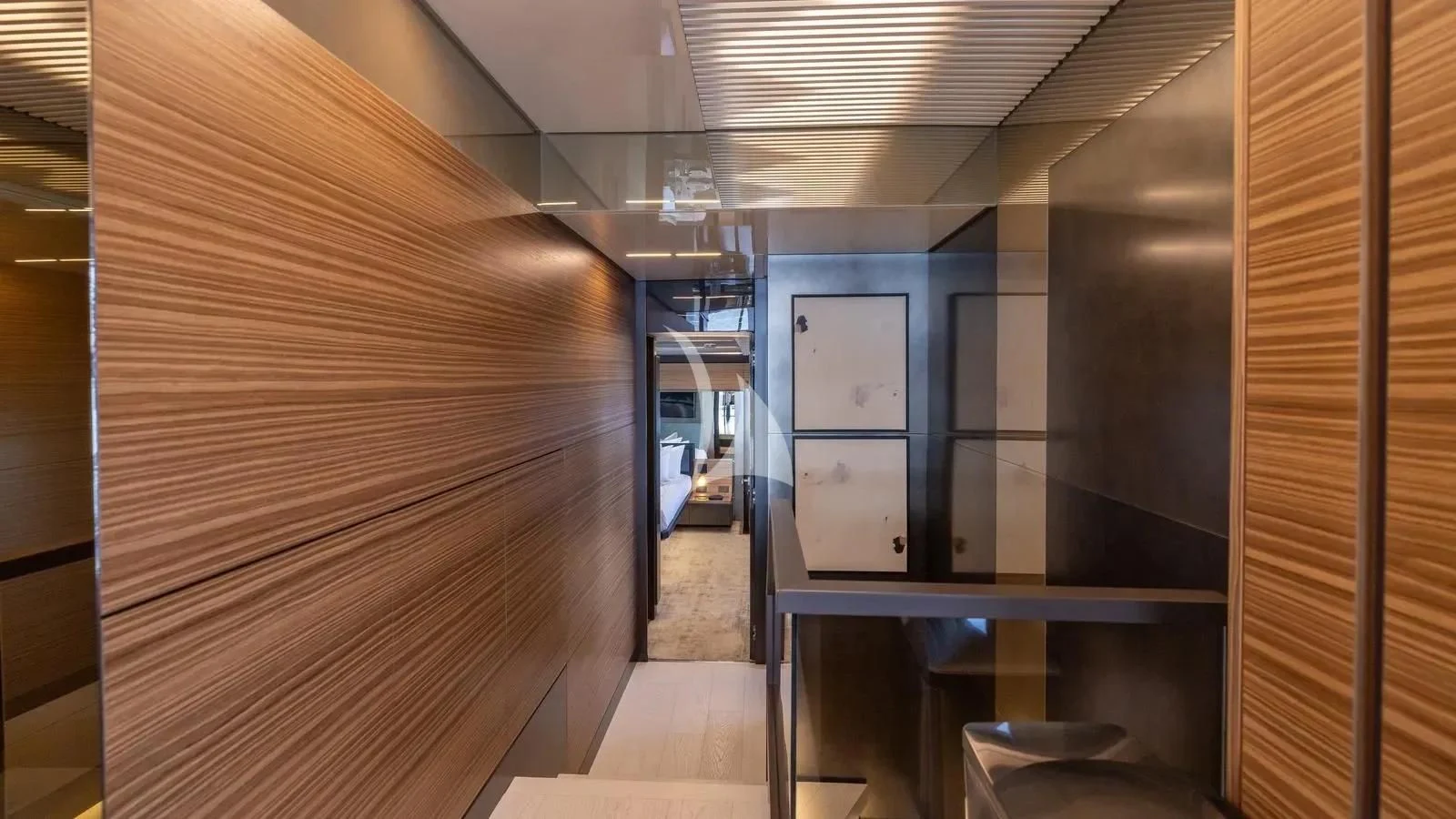 a room with wooden walls aboard DATE NIGHT Yacht for Sale