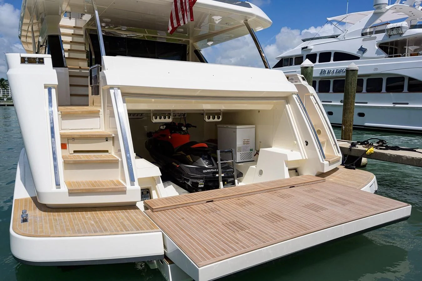 a boat docked at a pier aboard DATE NIGHT Yacht for Sale