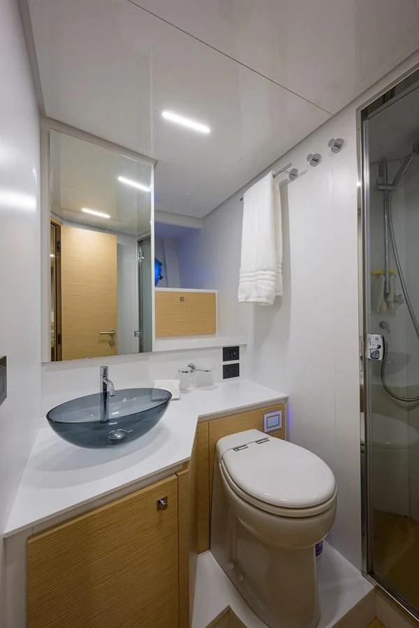 a bathroom with a sink toilet and shower aboard DATE NIGHT Yacht for Sale