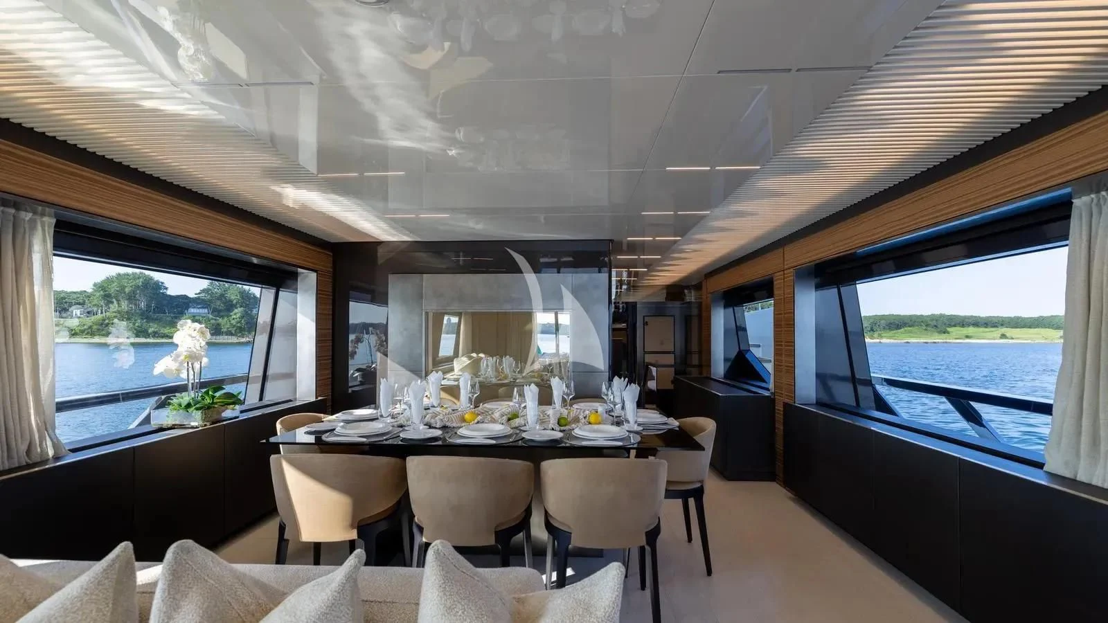 a dining table in a boat aboard DATE NIGHT Yacht for Sale