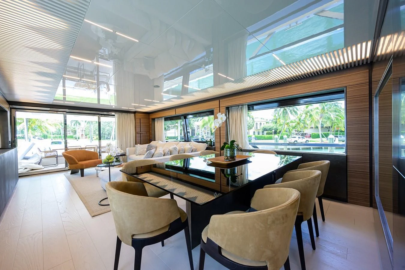 a living room with a large window aboard DATE NIGHT Yacht for Sale