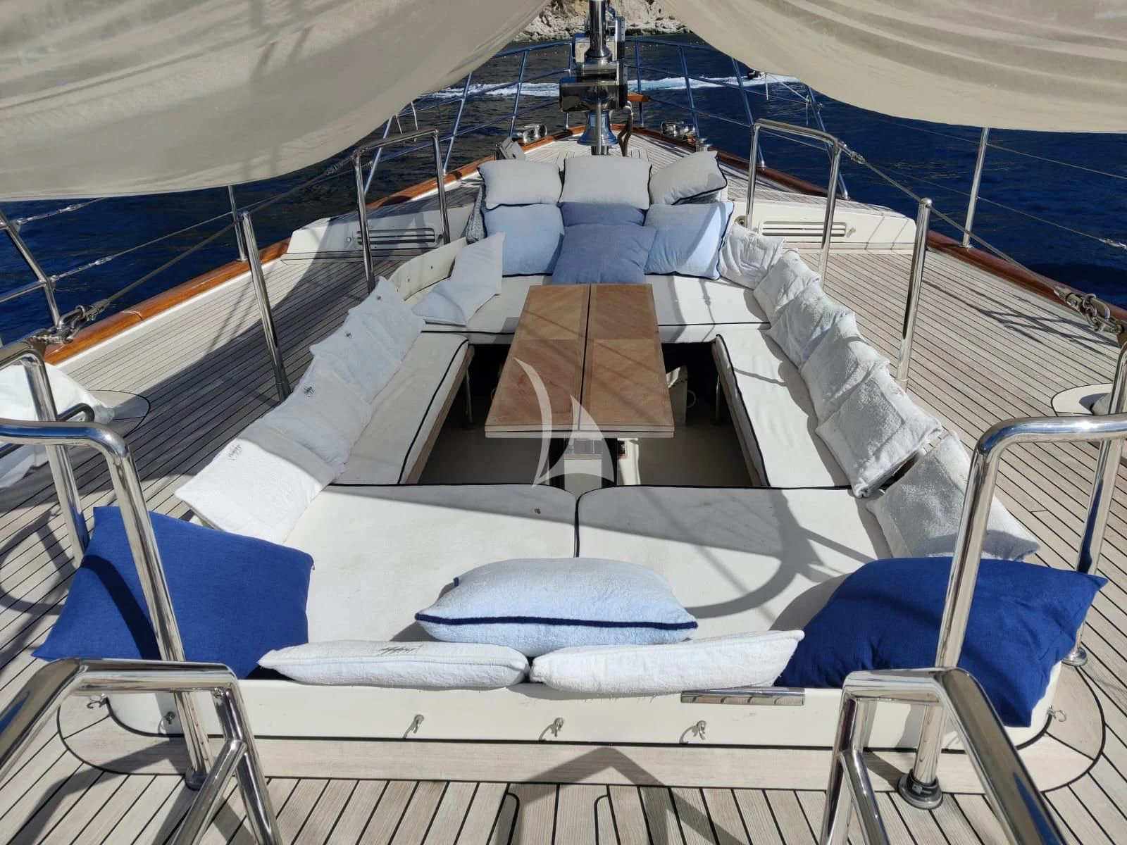 a bed with a canopy aboard HERITAGE M Yacht for Charter