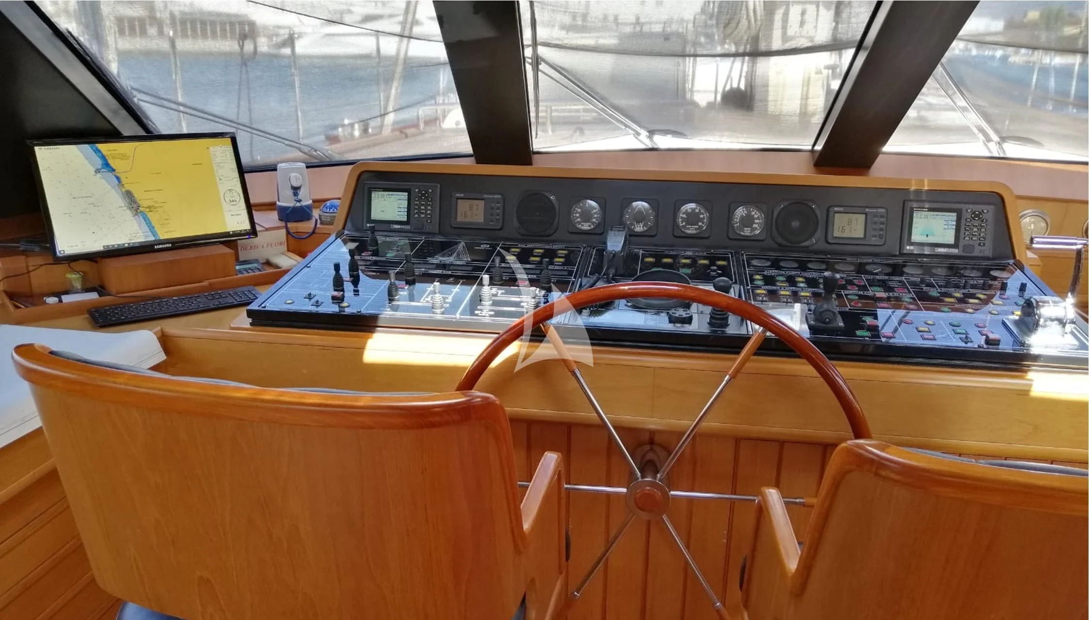 inside of a control room aboard HERITAGE M Yacht for Charter