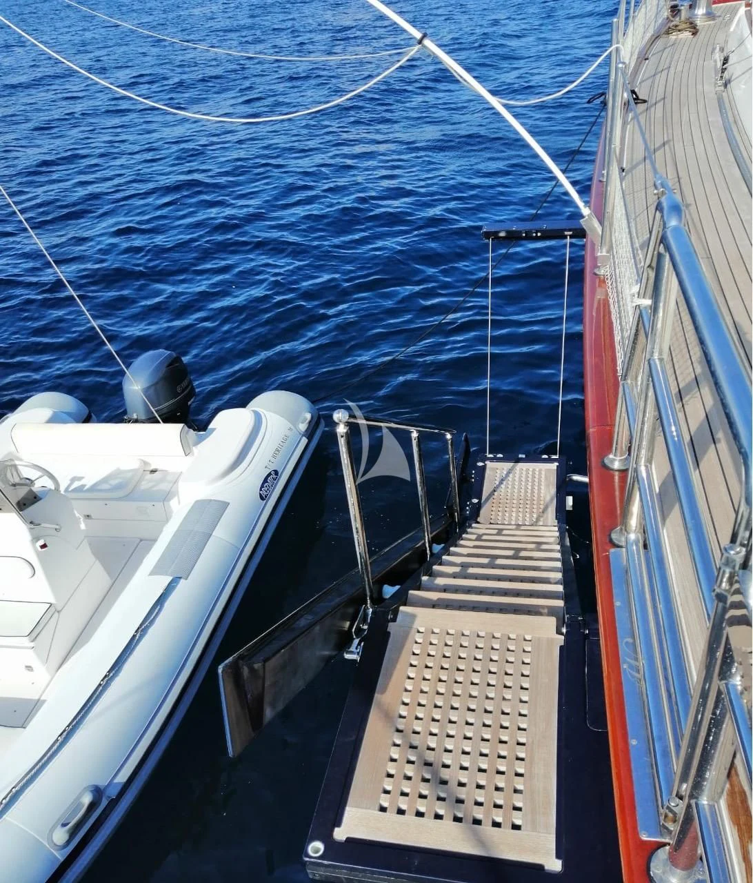a boat with ropes attached to it aboard HERITAGE M Yacht for Charter
