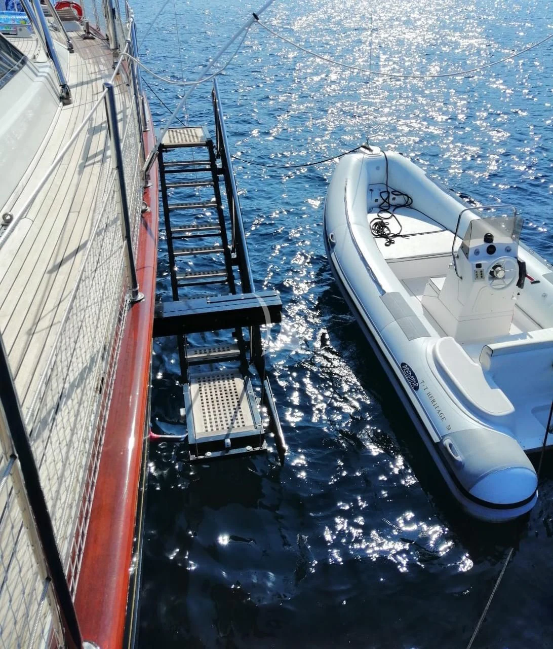 a boat in the water aboard HERITAGE M Yacht for Charter