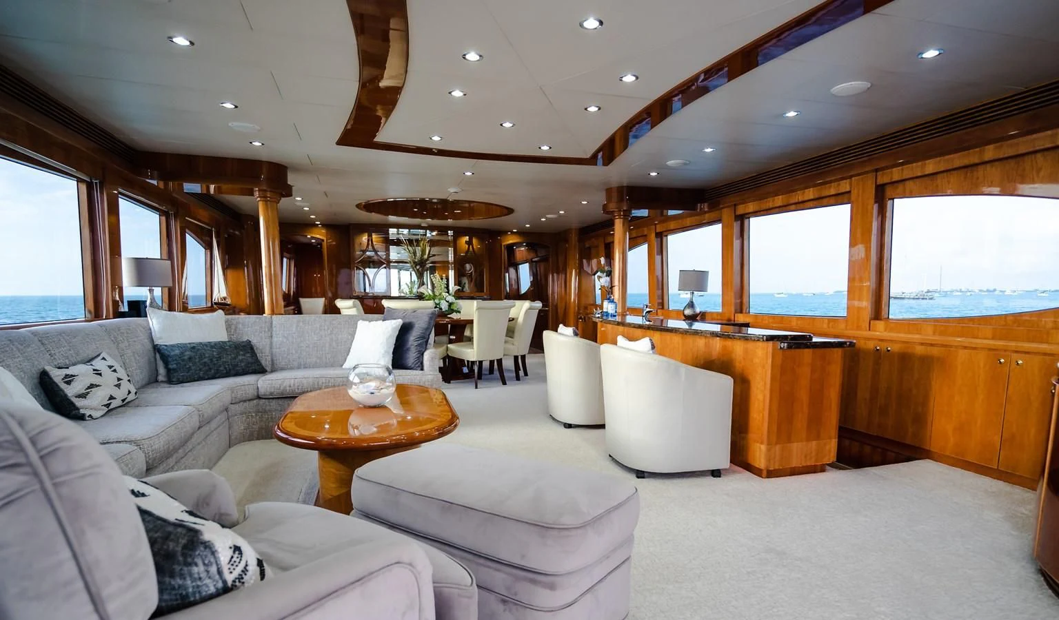 a living room with a couch and a coffee table aboard VITESSE Yacht for Sale