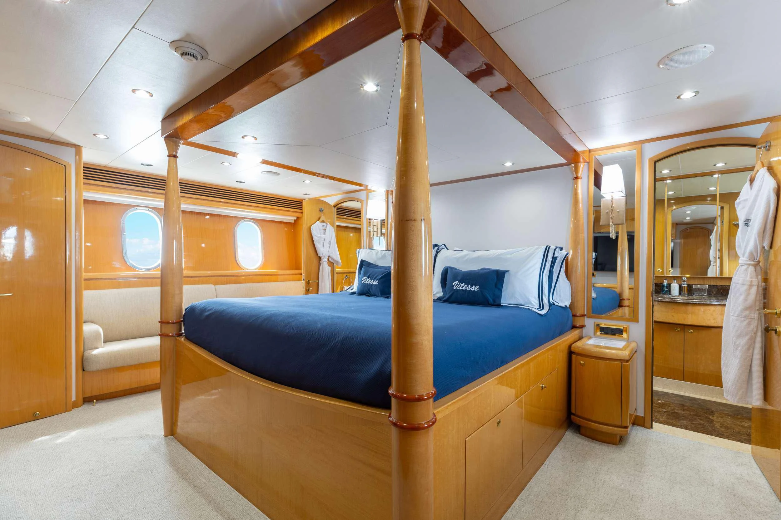 a bed in a room aboard VITESSE Yacht for Sale